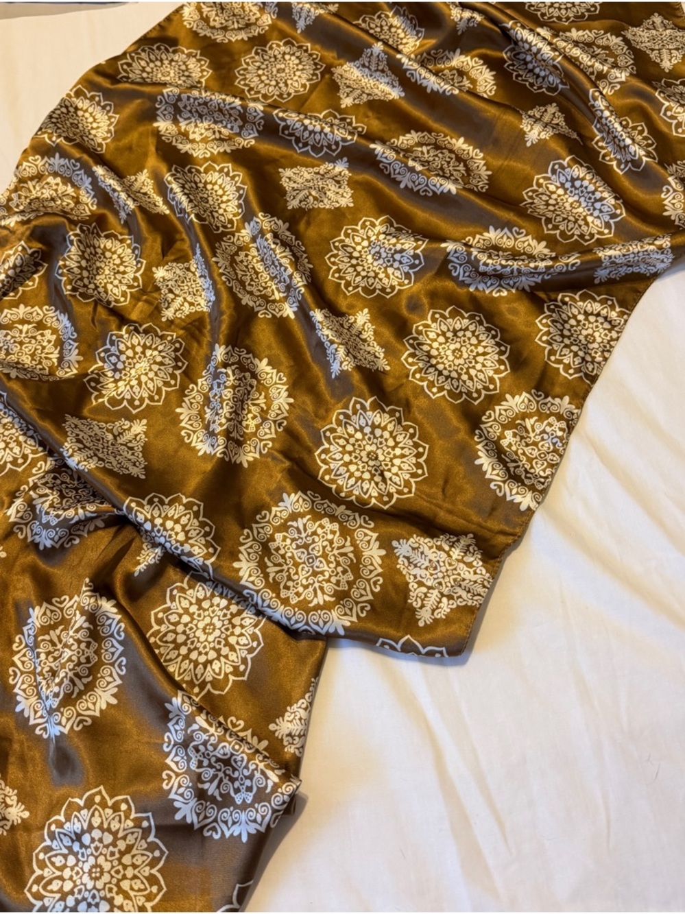 Satin Medallion Print Skirt in Olive Gold